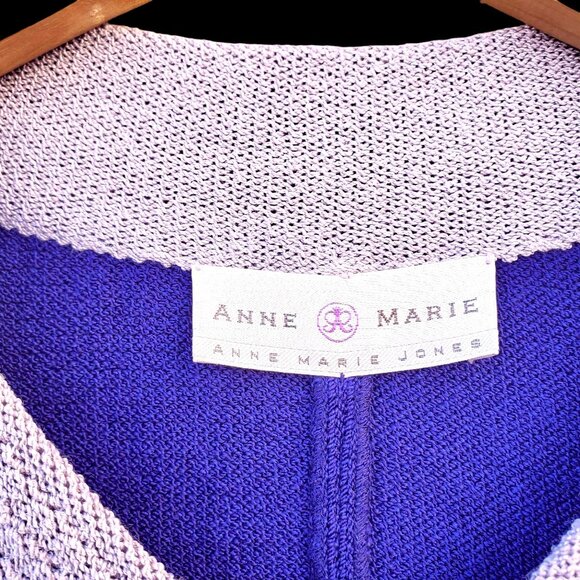 80s Purple Knit Dress Color Block Anne Marie Jones Size 10 With Pockets - Picture 4 of 14